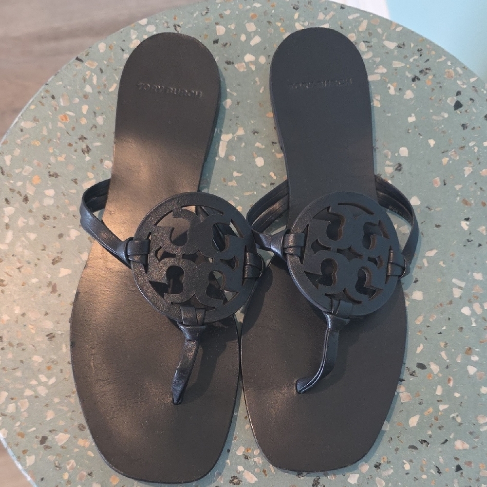 Tory Burch Navy Blue Chic Leather Sandals - Picture 3 of 5